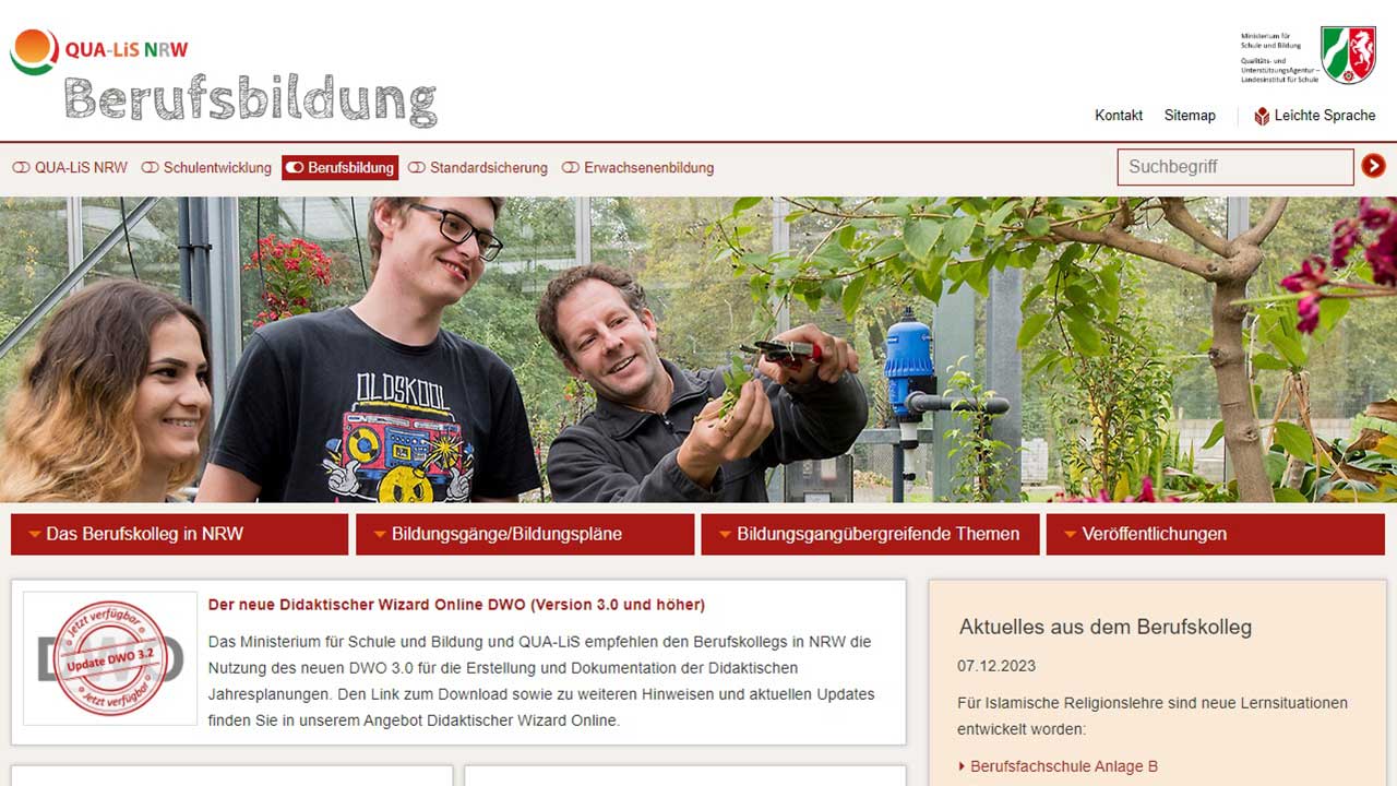 Startseite des Webangebotes der Berufsbildung