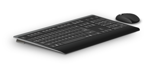 Foto einer schwarzen Tastatur und Maus