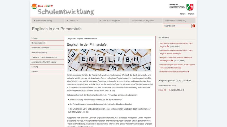 Bild von der Webseite Englisch in der Primarstufe