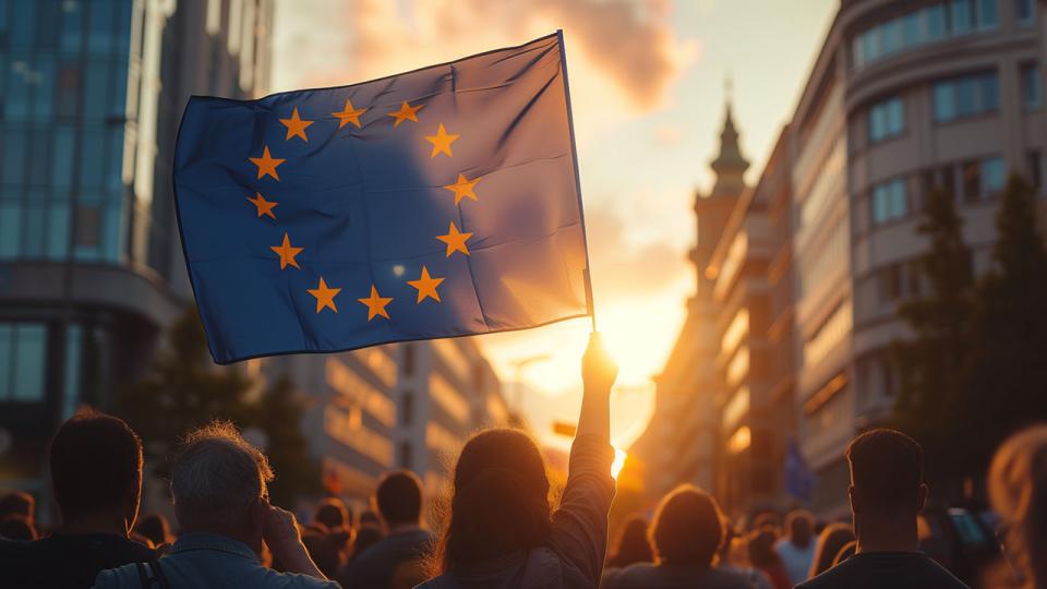 Frau mit europäischer Flagge