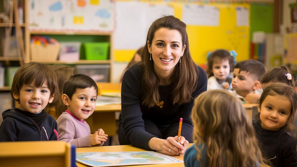 Lehrerin mit ihren Kindergartenkindern im Unterricht