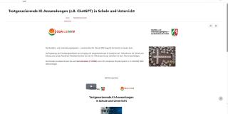 Startseite von der Webseite zu Textgenerierende KI Anwendungen in Schule und Unterricht