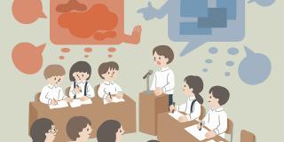 Illustration von Studenten, die debattieren
