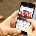 Frau liest Fake News im Park