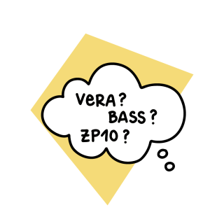 Illustration einer Denkblase in der VERA?, BASS? und ZP10? steht. 