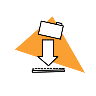 Illustration eines Ordners, darunter ein Pfeil, der nach unten zeigt und einen Download darstellen soll.